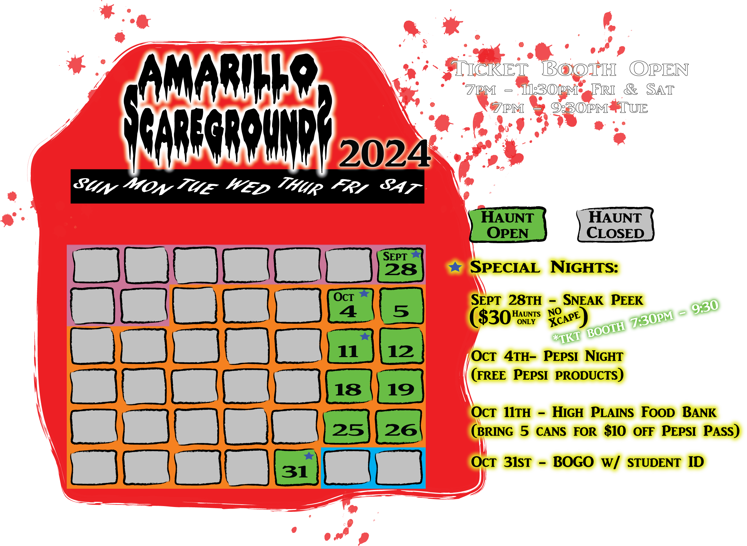 AMARILLO SCAREGROUNDS Calendar
